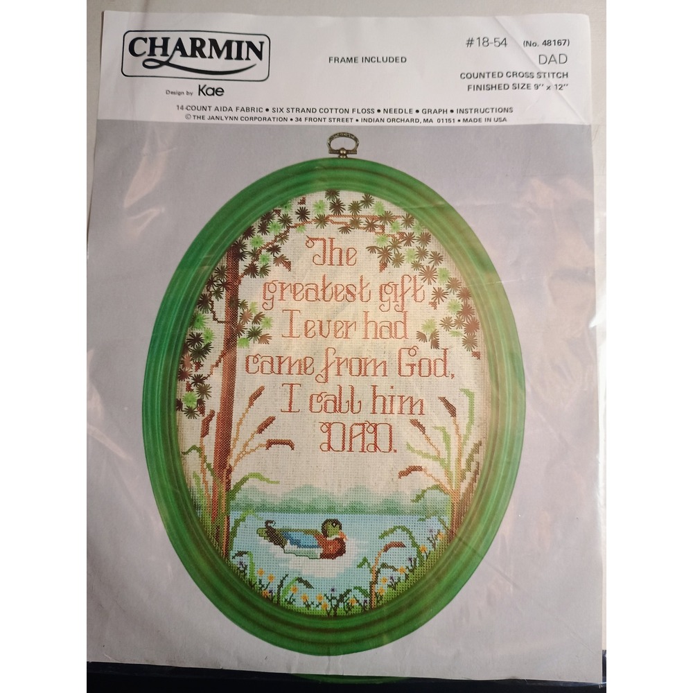 Vtg Charmin 'Dad'‎ Counted Cross Stitch Kit Frame Included 9 x 12 by KAE